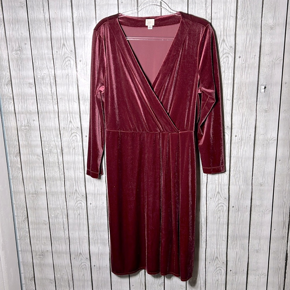 A New Day Velvet Crossover Mauve Dusty Rose Burgundy Dress Size Large